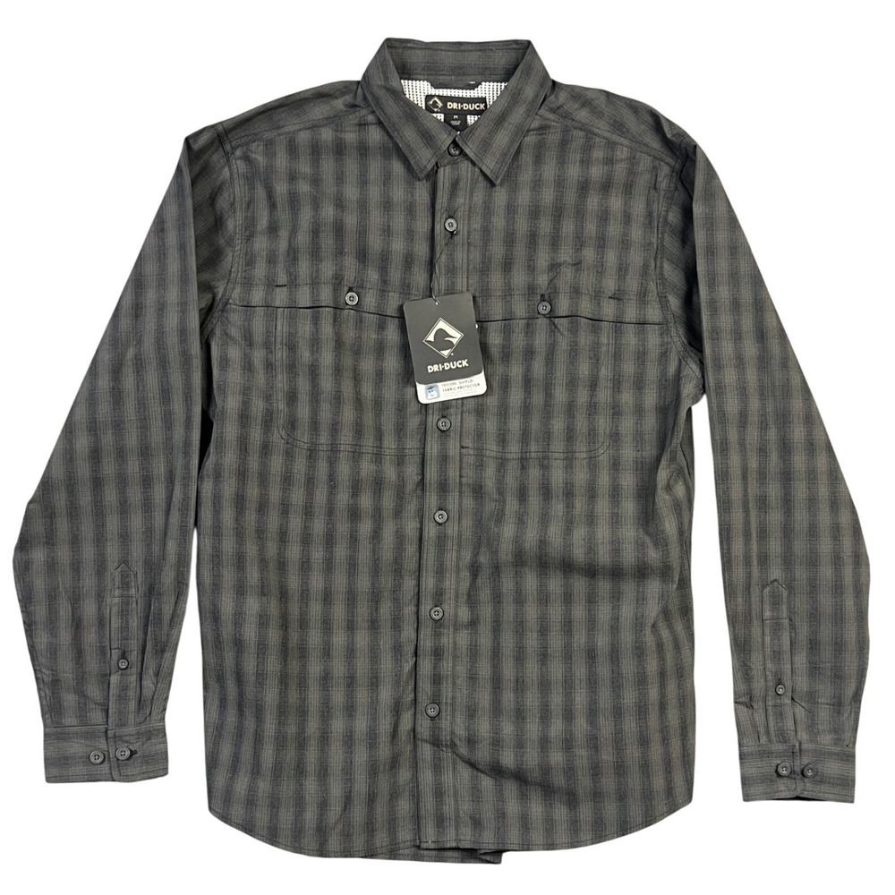 Dri-Duck Paseo Plaid Shirt Mens M New Charcoal Grey Vented UPF 50+‎ Outdoor